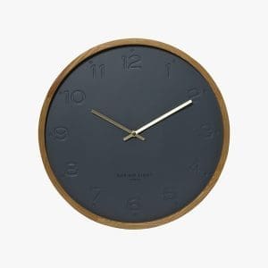 Modern Wall Clock with Wooden Frame and Dark Face
