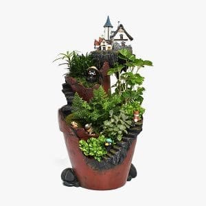 Fairy Garden in a Pot with Miniature House and Plants