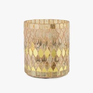 Decorative mosaic candle holder for home decor and ambiance.
