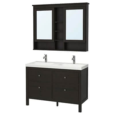 Modern black bathroom vanity with mirror cabinet